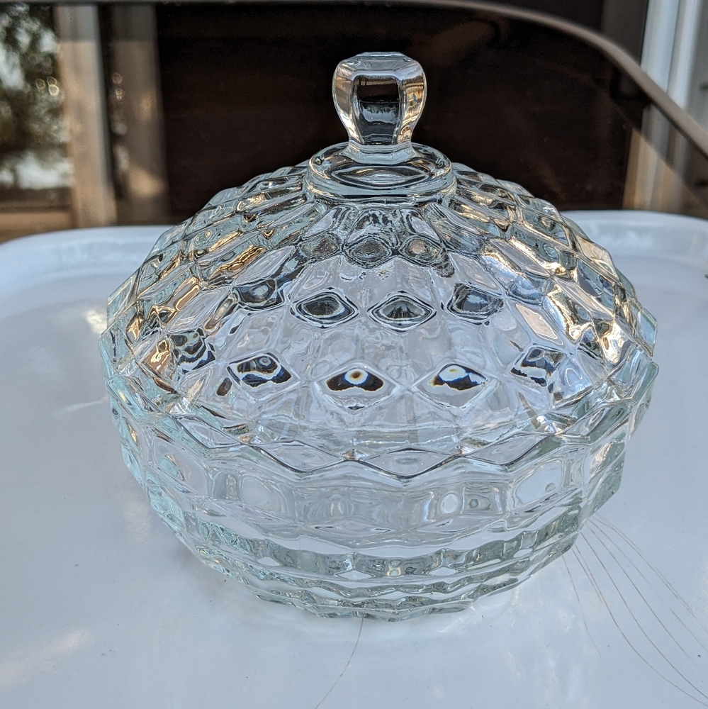 Beautiful Vintage Glass Candy Dish with Lid